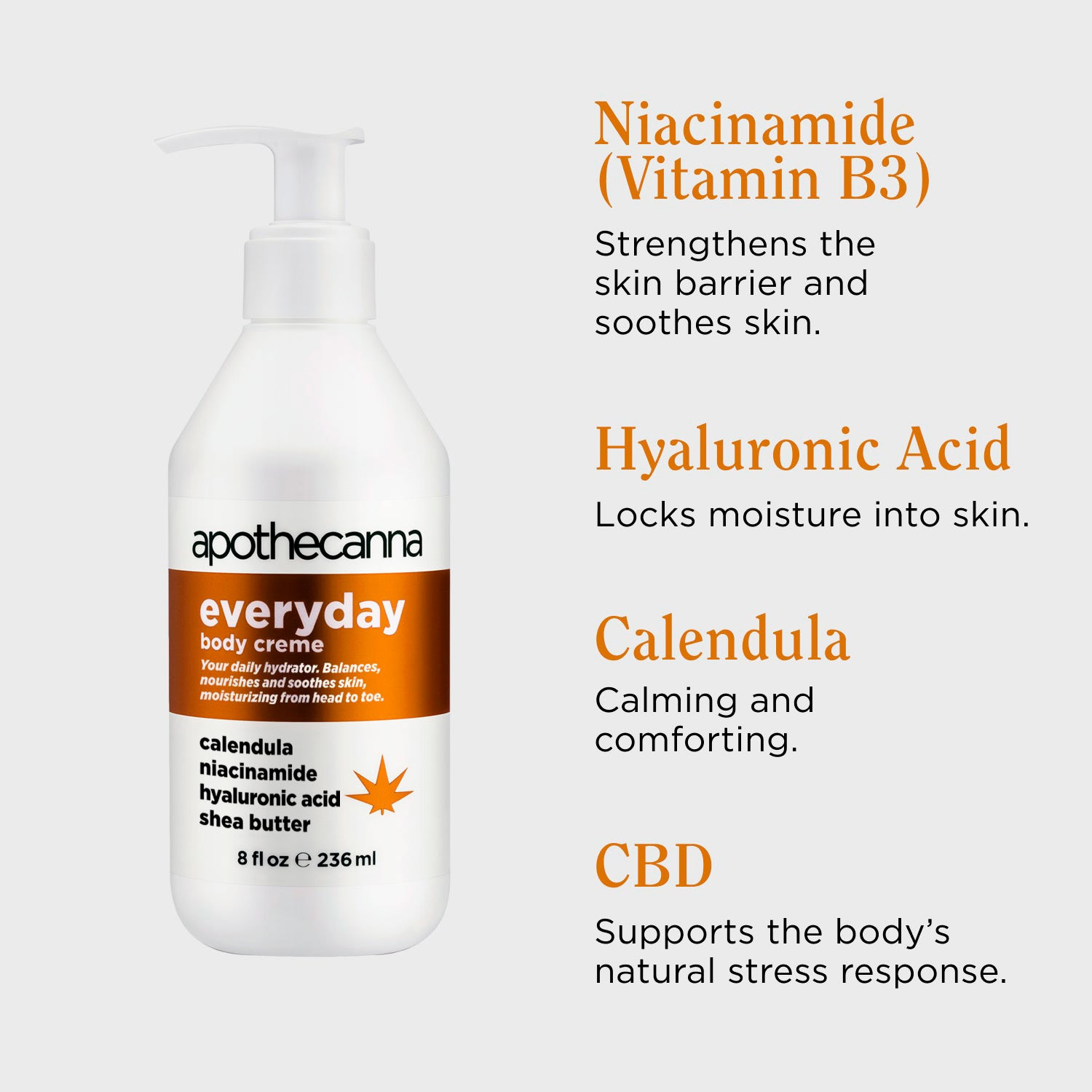 Apothecanna, Everyday CBD Body Creme, Broad Spectrum THC-Free, 8fl oz, 1600mg CBD