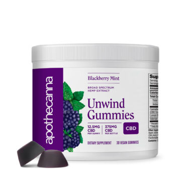 Apothecanna, Unwind CBD Gummies, Blackberry Mint, Broad Spectrum THC-Free, 30ct, 375mg CBD