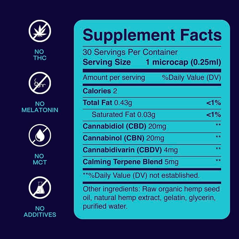 Slumber, CBD Night Caps, Broad Spectrum THC-Free, 30ct, 120mg CBDV + 600mg CBN + 600mg CBD