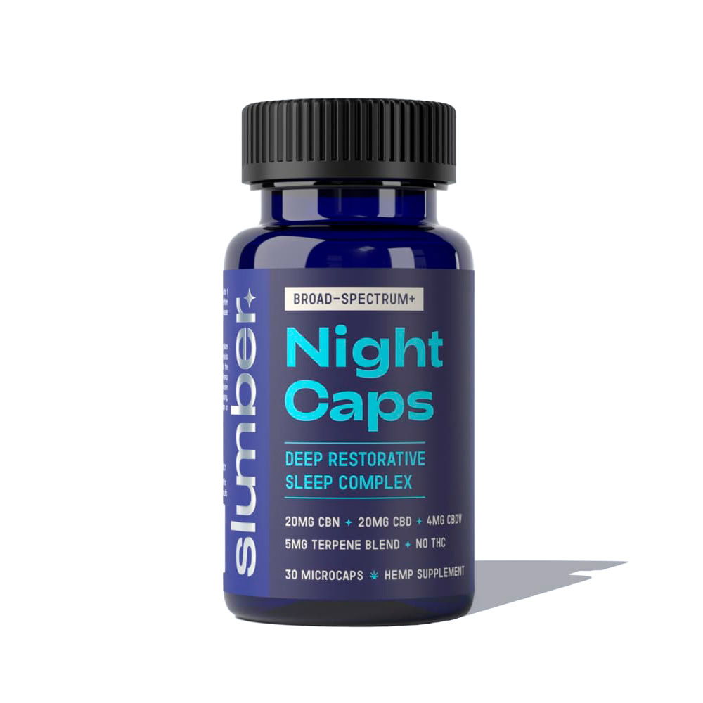 Slumber, CBD Night Caps, Broad Spectrum THC-Free, 30ct, 120mg CBDV + 600mg CBN + 600mg CBD