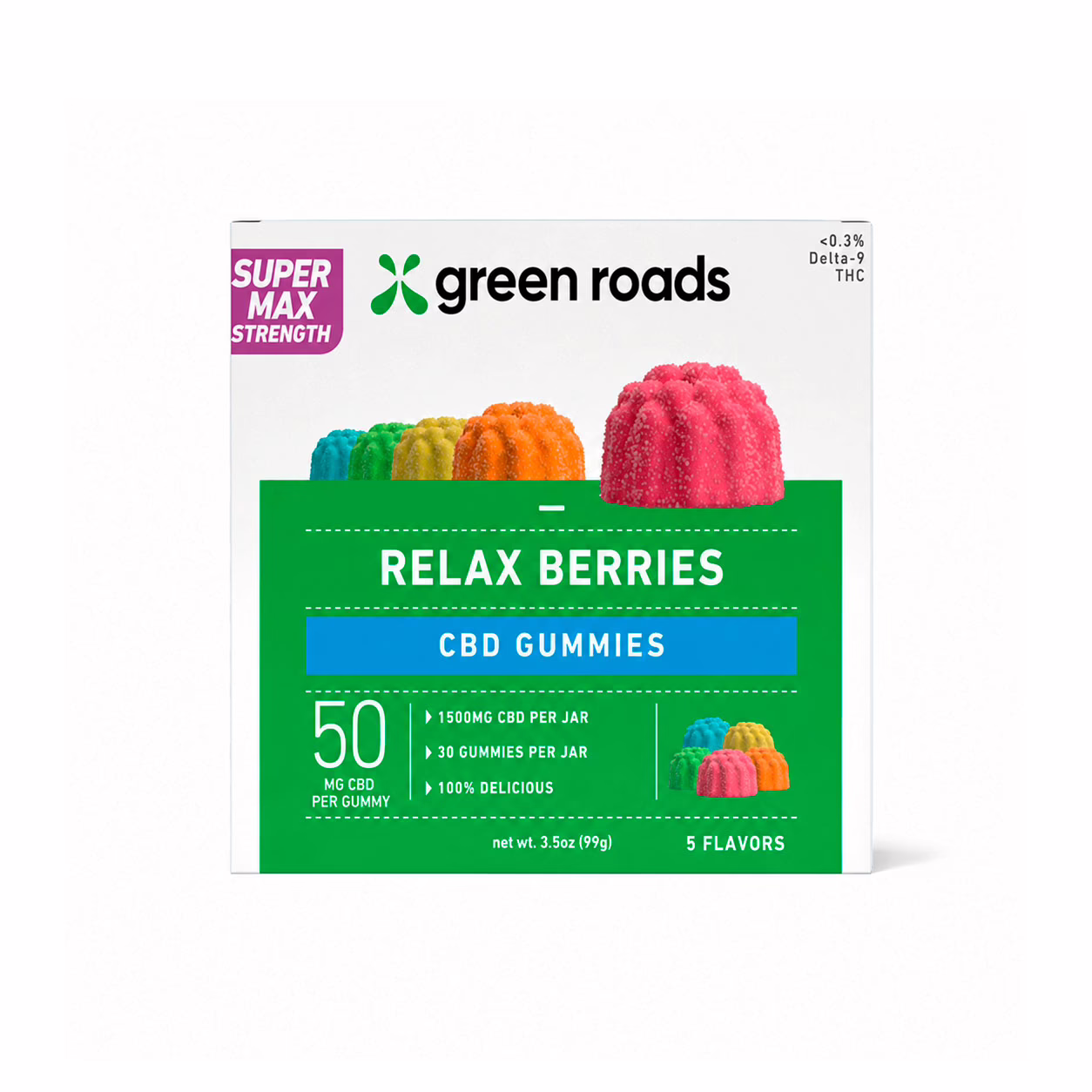 Green Roads, Super Max Strength Relax Berries CBD Gummies, Isolate THC-Free, 30ct, 1500mg CBD Green Roads, Super Max Strength Relax Berries CBD Gummies, Isolate THC-Free, 30ct, 1500mg CBD