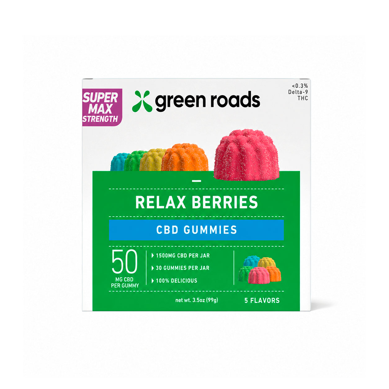 Green Roads, Super Max Strength Relax Berries CBD Gummies, Isolate THC-Free, 30ct, 1500mg CBD