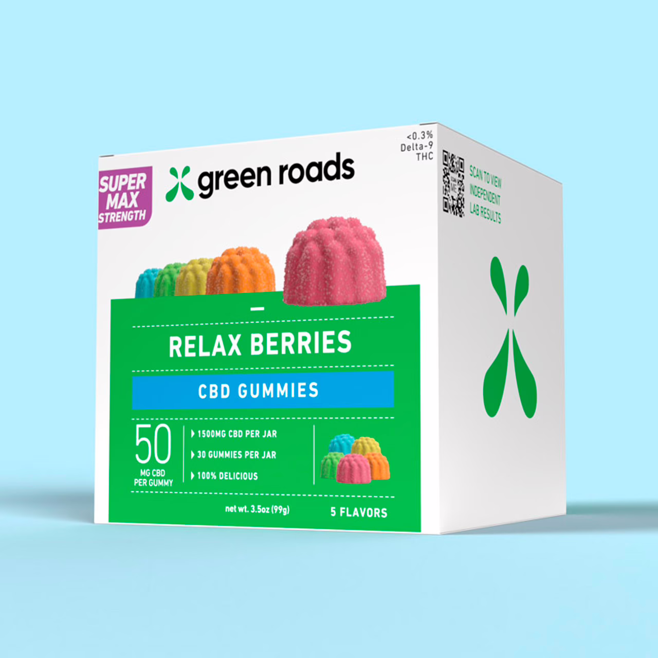 Green Roads, Super Max Strength Relax Berries CBD Gummies, Isolate THC-Free, 30ct, 1500mg CBD