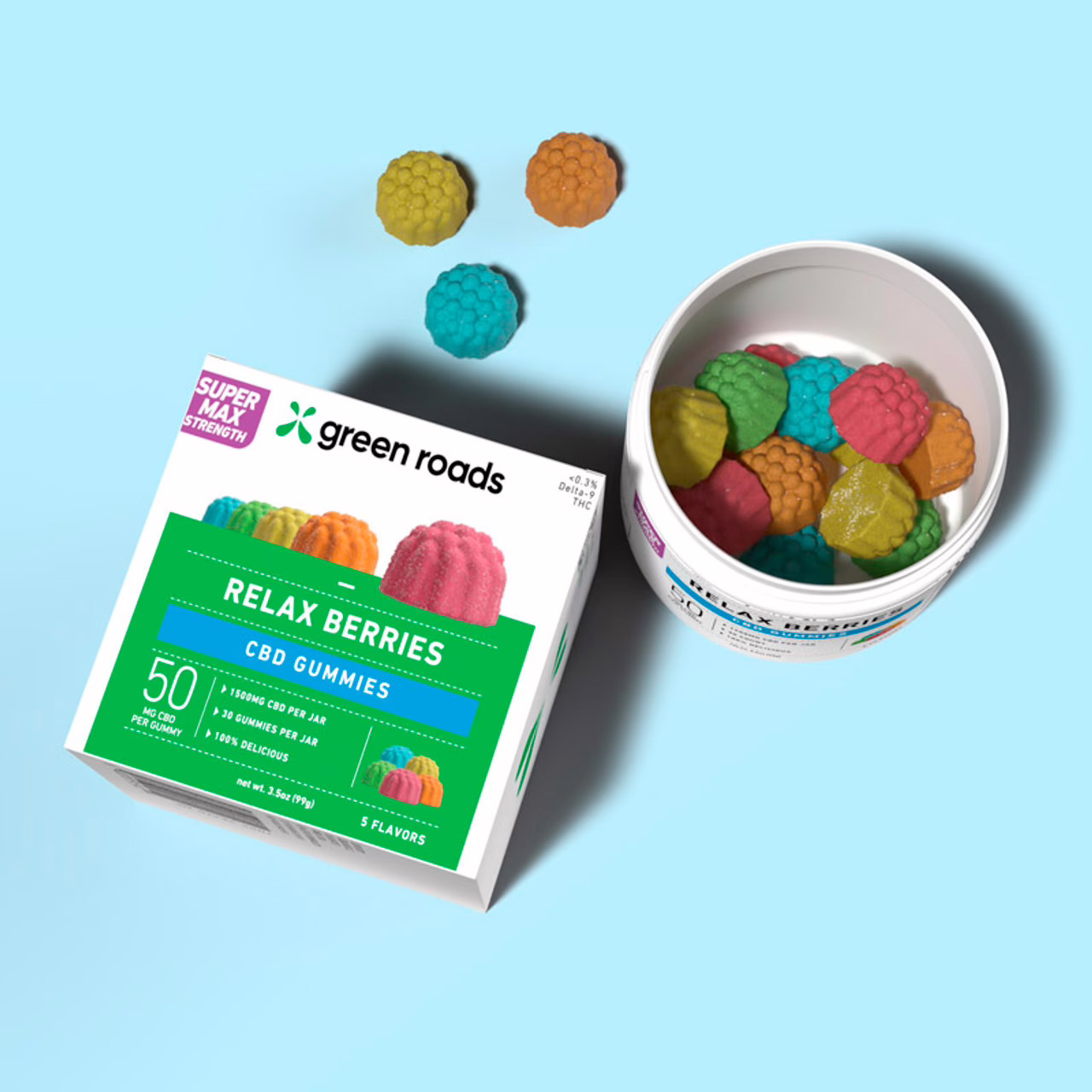 Green Roads, Super Max Strength Relax Berries CBD Gummies, Isolate THC-Free, 30ct, 1500mg CBD