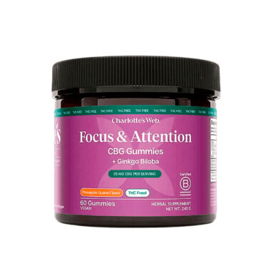 Charlotte’s Web, Focus & Attention CBG Gummies, Pineapple Guava, Isolate THC-Free, 60ct, 1500mg CBG