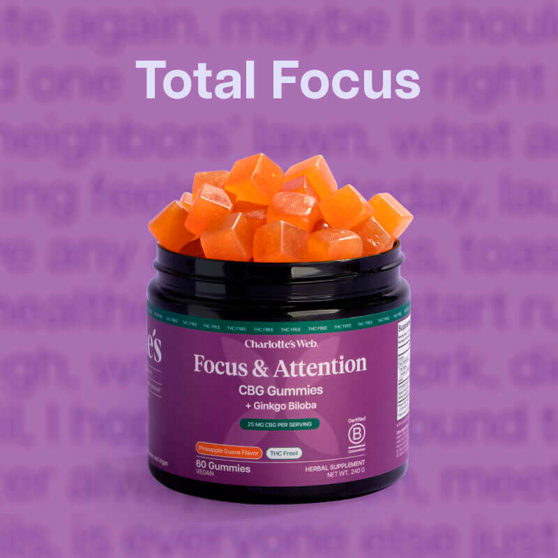 Charlotte’s Web, Focus & Attention CBG Gummies, Pineapple Guava, Isolate THC-Free, 60ct, 1500mg CBG
