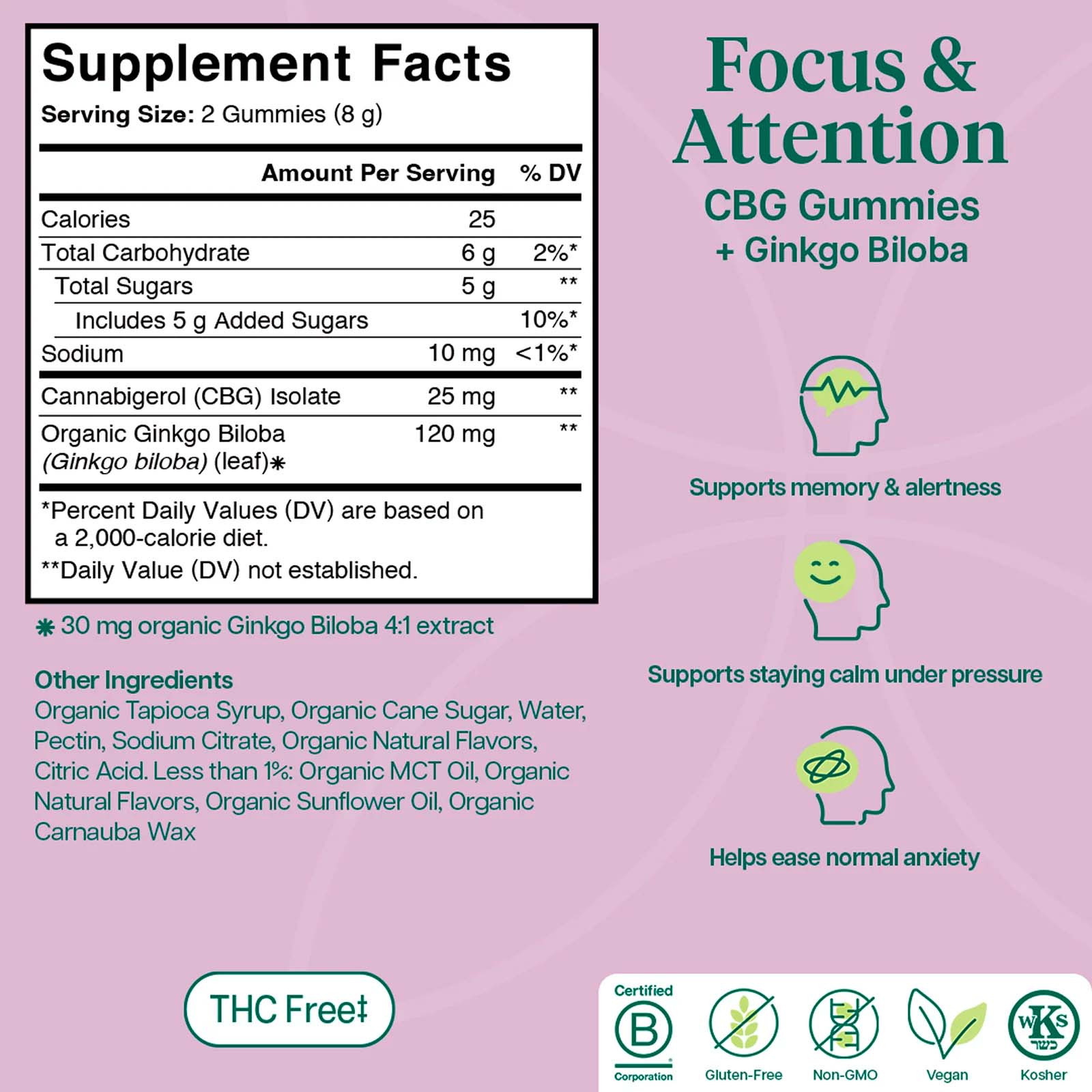 Charlotte’s Web, Focus & Attention CBG Gummies, Pineapple Guava, Isolate THC-Free, 60ct, 1500mg CBG