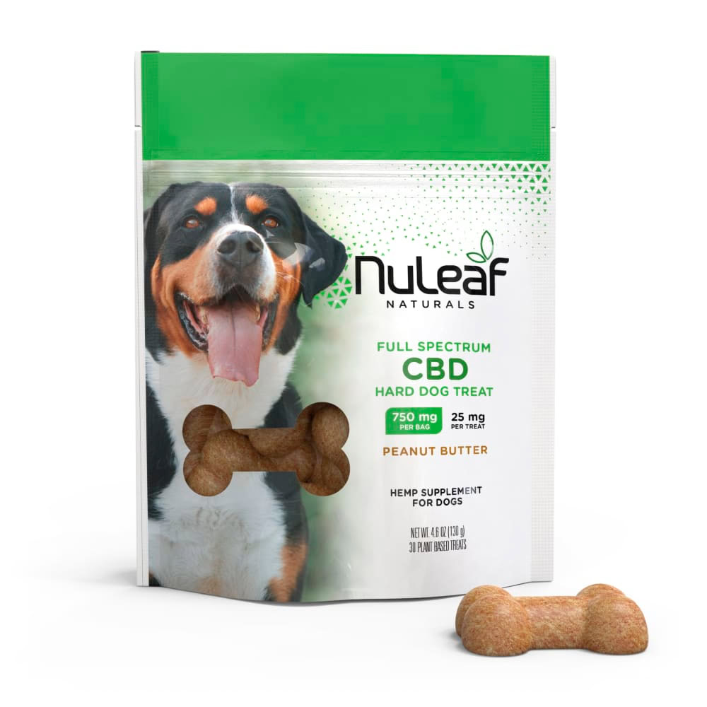 NuLeaf Naturals, CBD Hard Dog Treats, Peanut Butter, Full Spectrum, 30ct, 750mg CBD