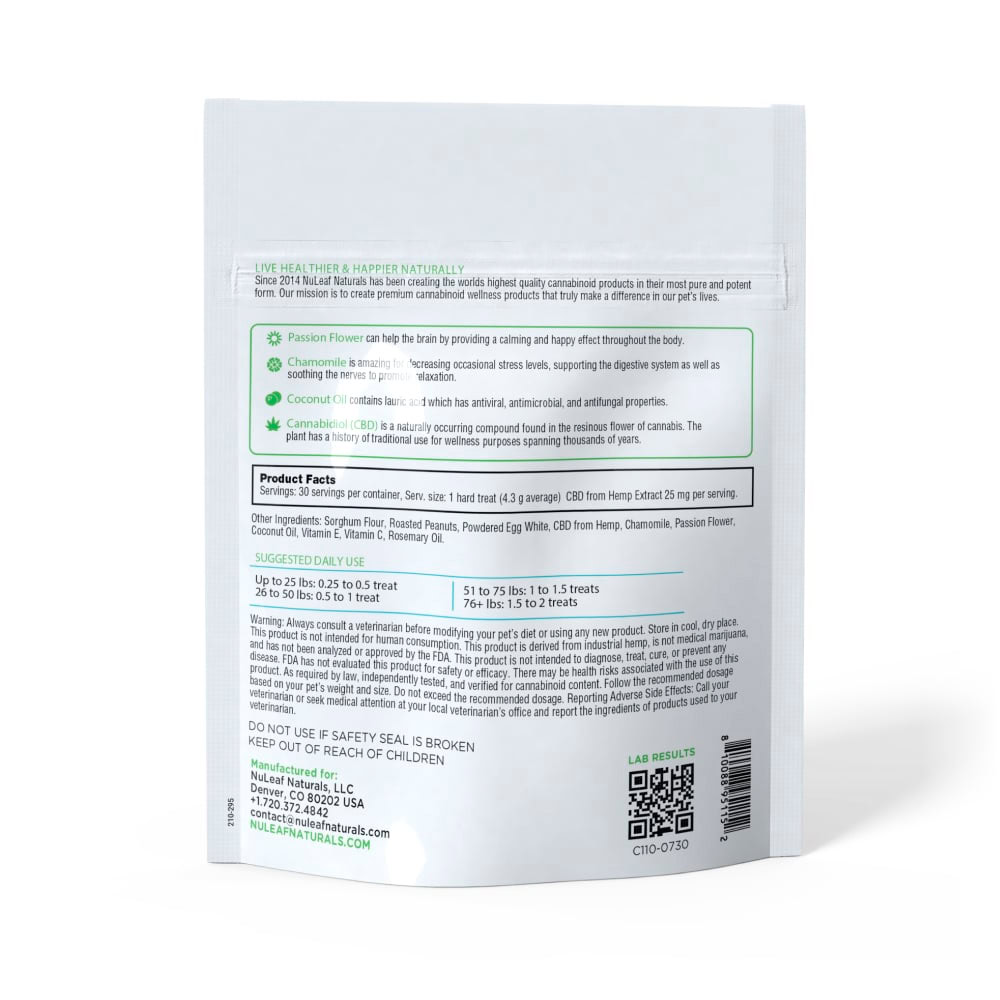 NuLeaf Naturals, CBD Hard Dog Treats, Peanut Butter, Full Spectrum, 30ct, 750mg CBD