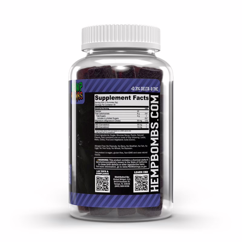 Hemp Bombs, Melatonin-Free CBD Sleep Gummies, Isolate THC-Free, 60ct, 300mg CBN + 900mg CBD