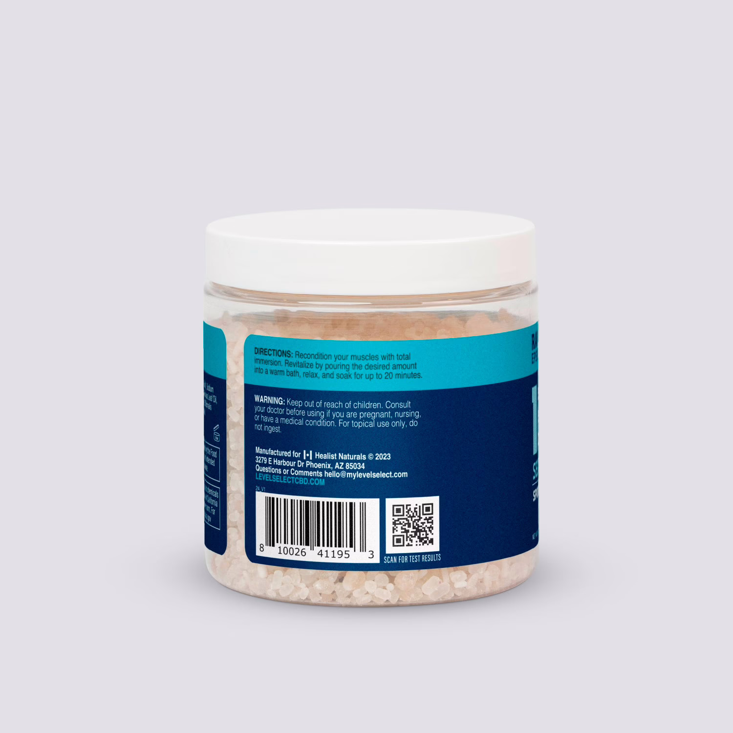 Level Select CBD, Sport Recharge CBD Salt Soak, Eucalyptus Mint, Broad Spectrum THC-Free, 8oz, 400mg CBD