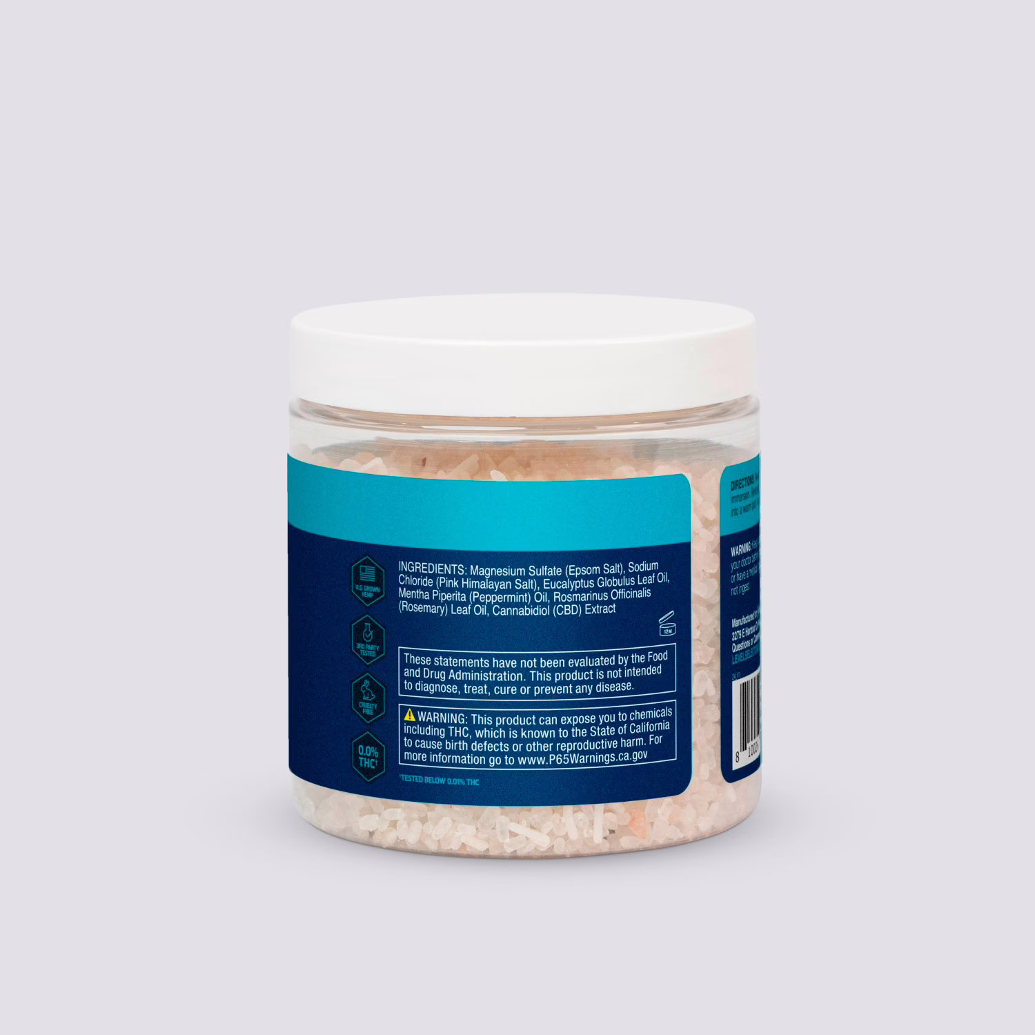 Level Select CBD, Sport Recharge CBD Salt Soak, Eucalyptus Mint, Broad Spectrum THC-Free, 8oz, 400mg CBD