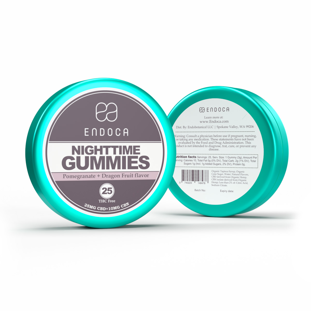 Endoca, Night Time CBN + CBD Gummies, Pomegranate + Dragonfruit, Isolate THC-Free, 25ct, 250mg CBN + 625mg CBD