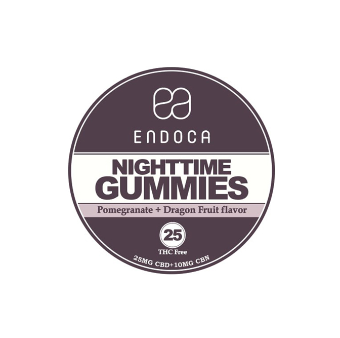 Endoca, Night Time CBN + CBD Gummies, Pomegranate + Dragonfruit, Isolate THC-Free, 25ct, 250mg CBN + 625mg CBD