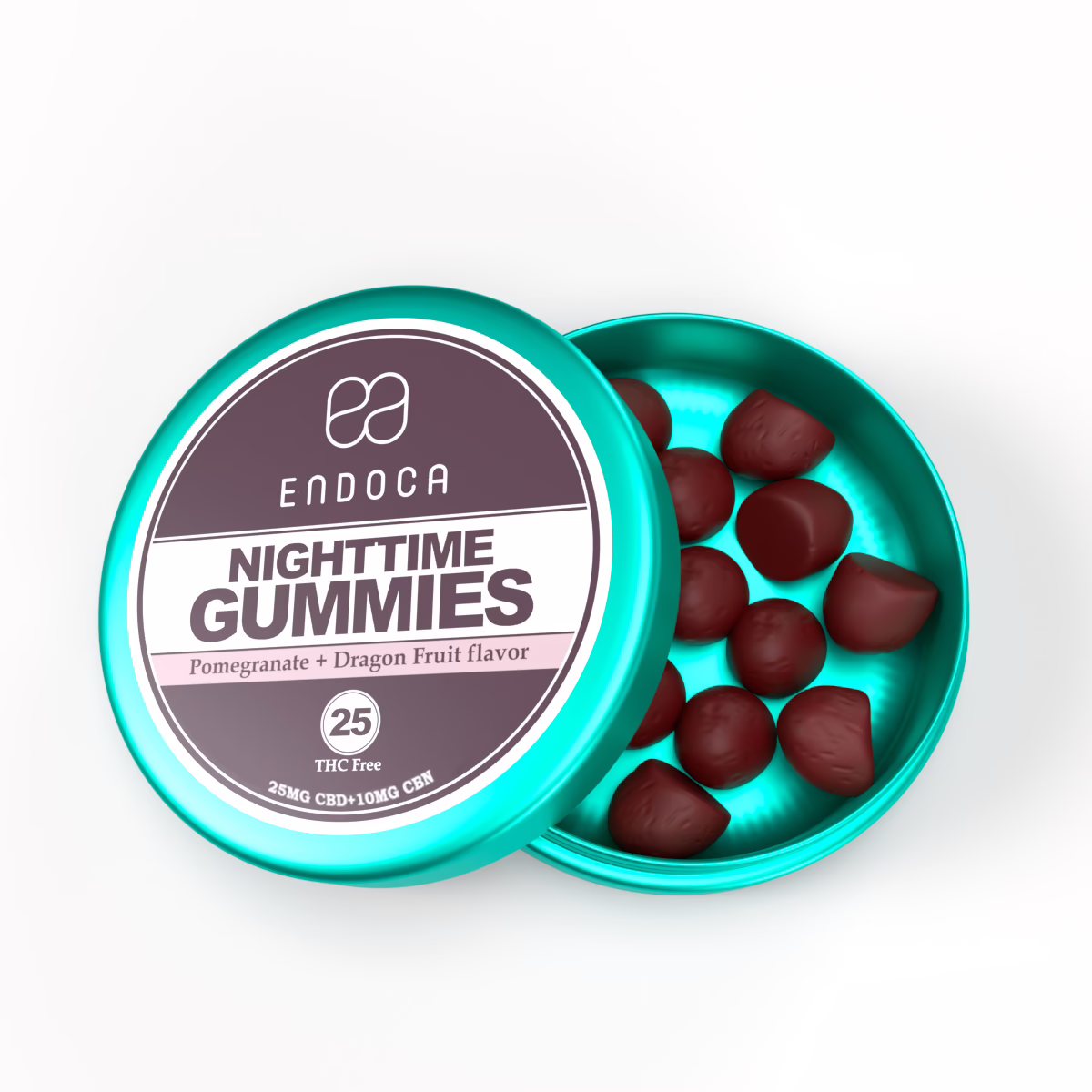 Endoca, Night Time CBN + CBD Gummies, Pomegranate + Dragonfruit, Isolate THC-Free, 25ct, 250mg CBN + 625mg CBD