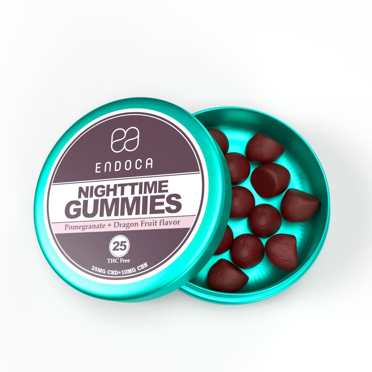 Endoca, Night Time CBN + CBD Gummies, Pomegranate + Dragonfruit, Isolate THC-Free, 25ct, 250mg CBN + 625mg CBD