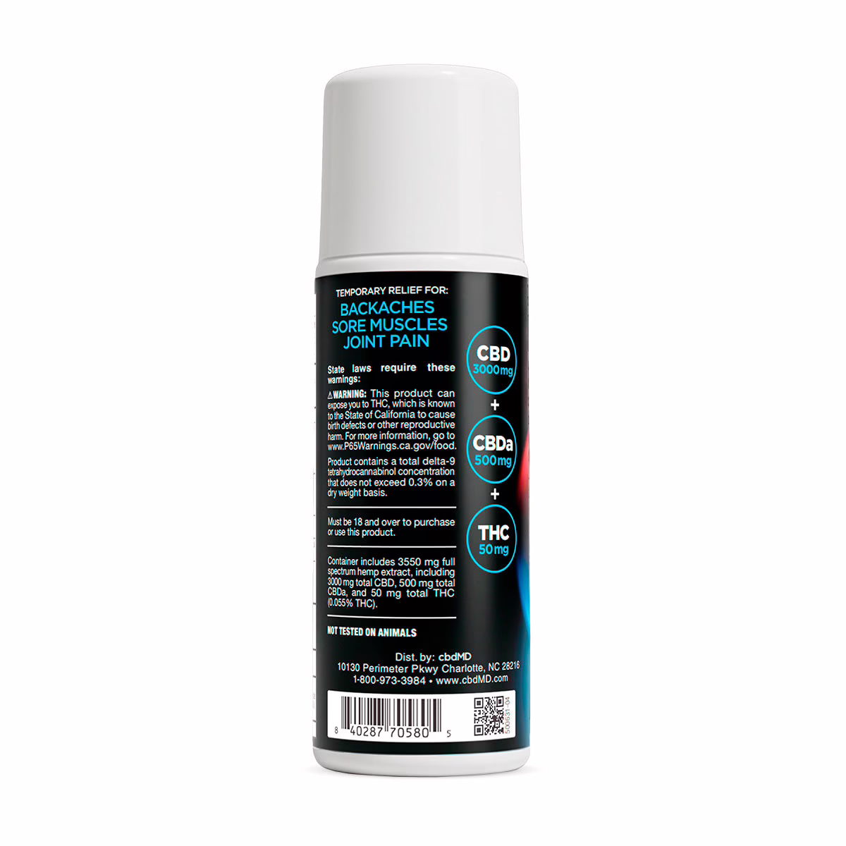 cbdMD, Inferno Freeze CBDa + THC + CBD Roll On, Full Spectrum, 3fl oz, 500mg CBDa + 50mg THC + 3000mg CBD