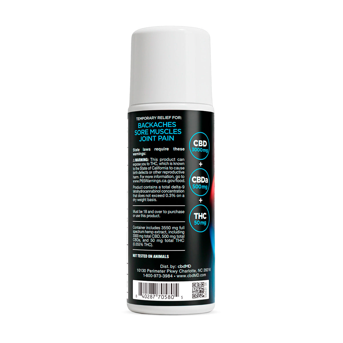 cbdMD, Inferno Freeze CBDa + THC + CBD Roll On, Full Spectrum, 3fl oz, 500mg CBDa + 50mg THC + 3000mg CBD