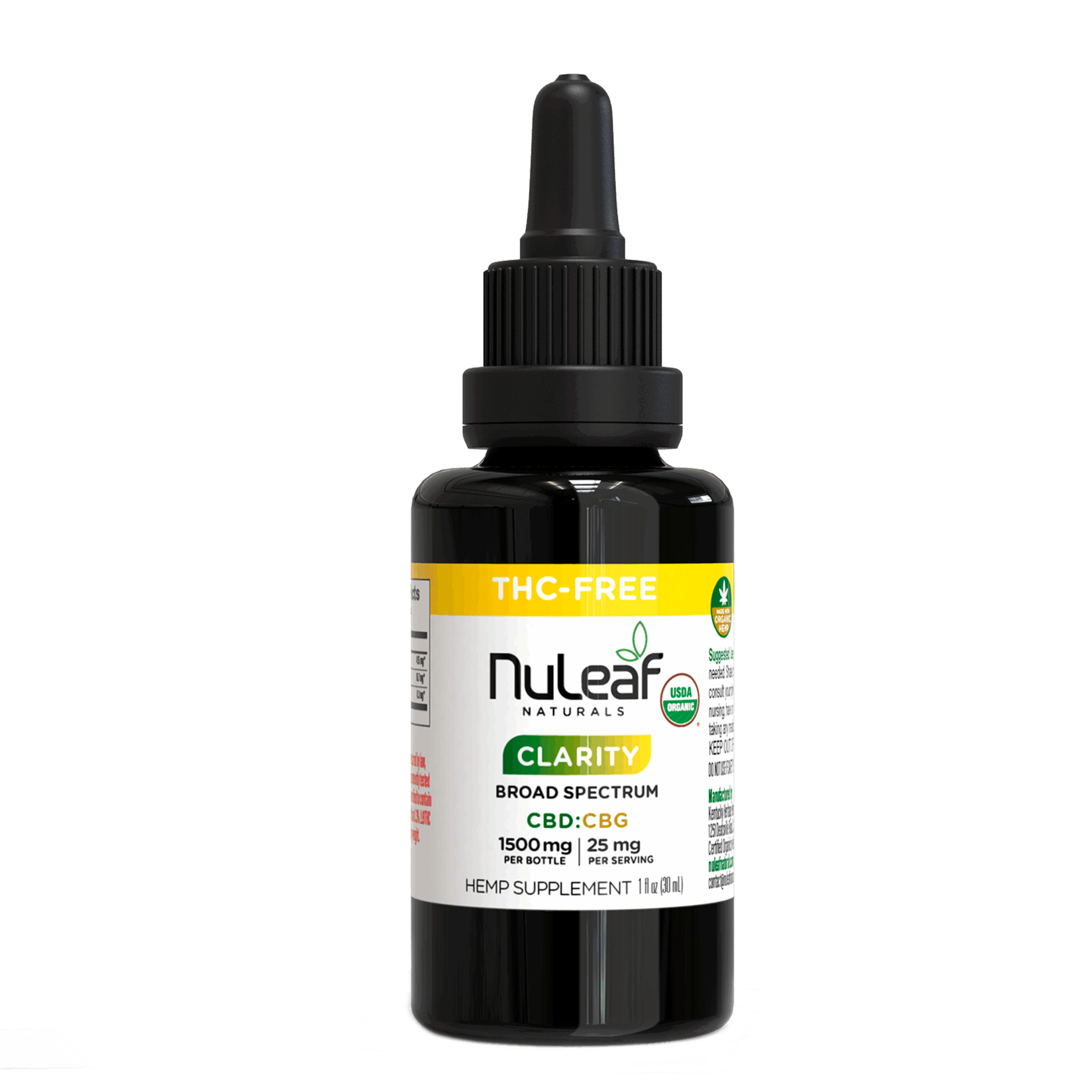 NuLeaf Naturals, Clarity CBD+CBG Oil, Broad Spectrum THC-Free, 1fl oz, 500mg CBG + 1000mg CBD