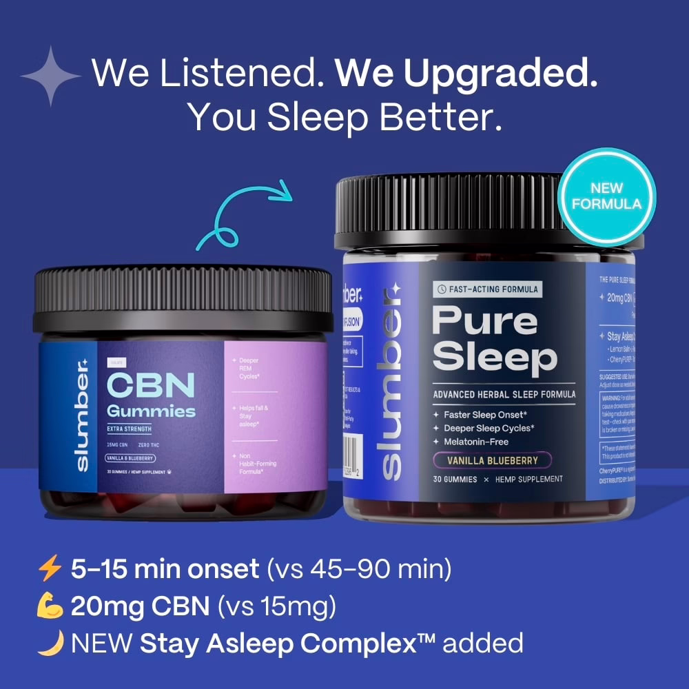 Slumber, Pure Sleep CBN Gummies, Vanilla Blueberry, Isolate THC-Free, 30ct, 600mg CBN