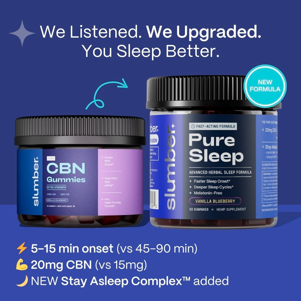 Slumber, Pure Sleep CBN Gummies, Vanilla Blueberry, Isolate THC-Free, 30ct, 600mg CBN 1