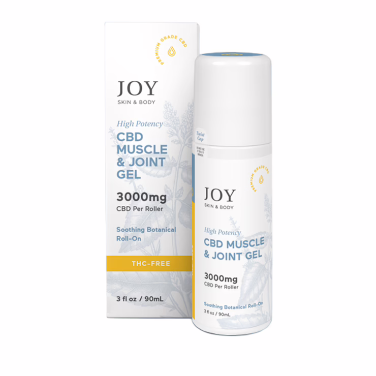 Joy Organics, CBD Muscle & Joint Gel Roll-On, Broad Spectrum THC-Free, 3fl oz, 3000mg CBD Joy Organics, CBD Muscle & Joint Gel Roll-On, Broad Spectrum THC-Free, 3fl oz, 3000mg CBD