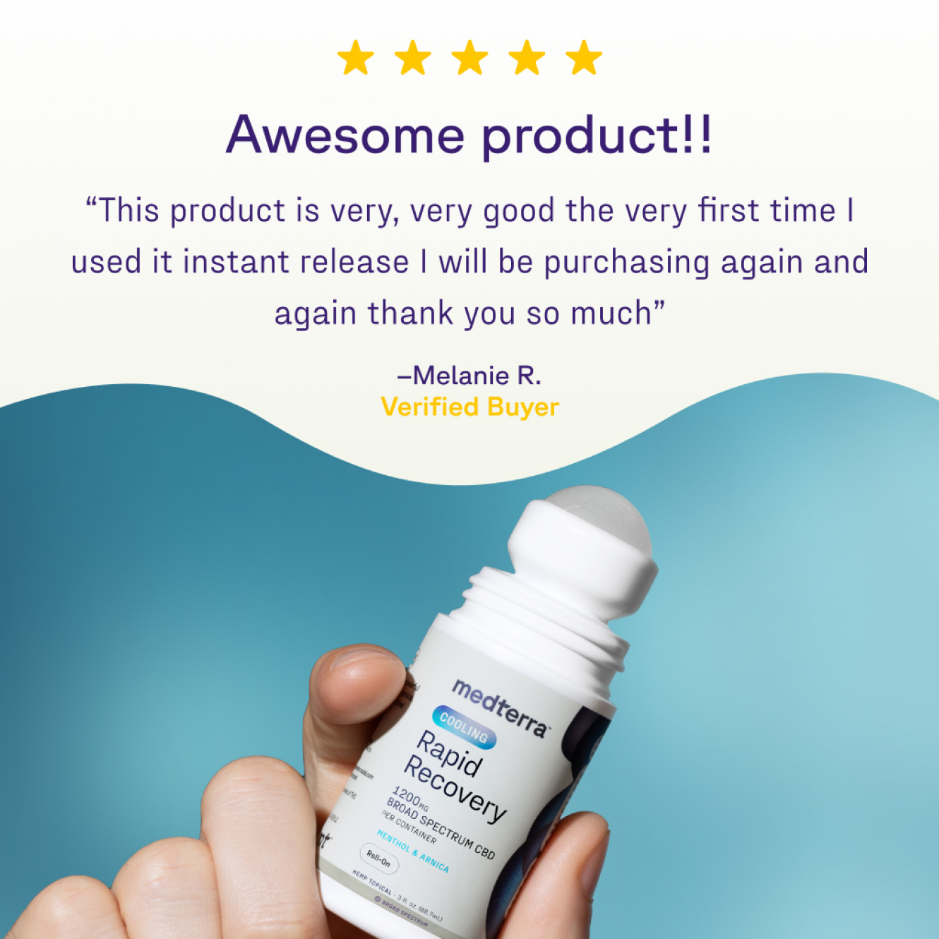 Medterra, Cooling Rapid Recovery CBD Roll On, Broad Spectrum THC-Free, 3fl oz, 1200mg CBD