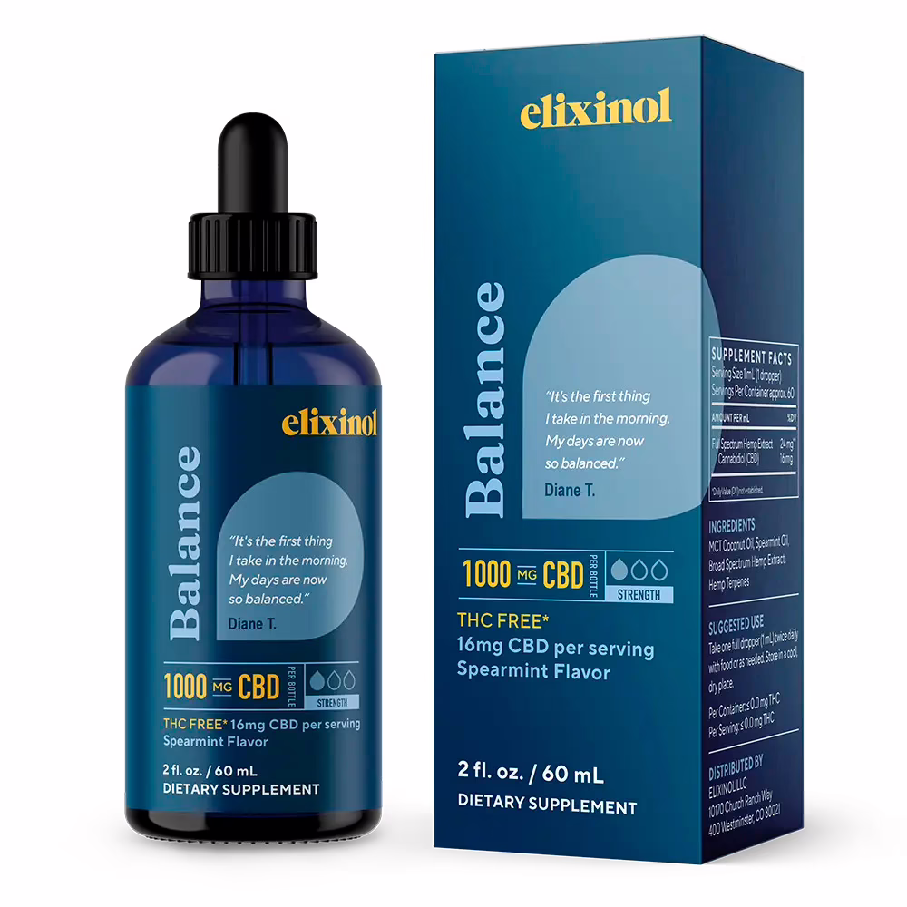 Elixinol, Balance CBD Tincture, Spearmint, Broad Spectrum THC-Free, 2fl oz, 1000mg CBD
