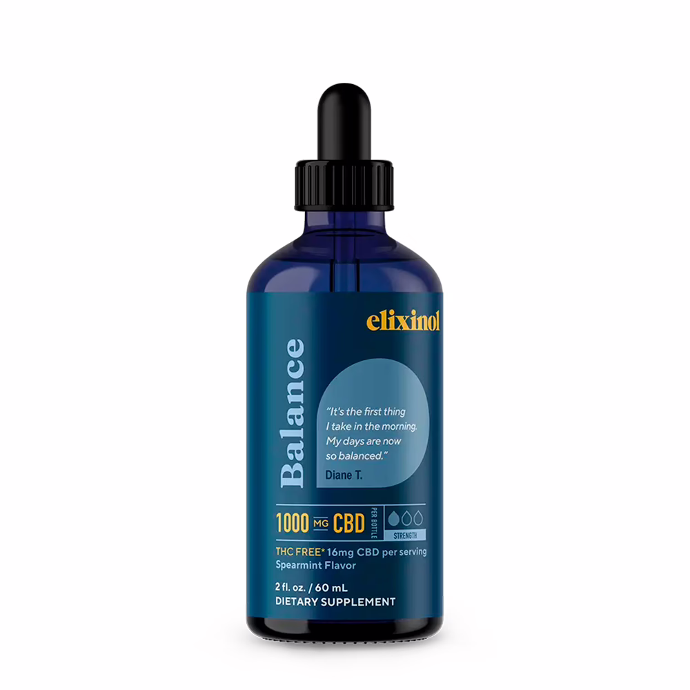 Elixinol, Balance CBD Tincture, Spearmint, Broad Spectrum THC-Free, 2fl oz, 1000mg CBD