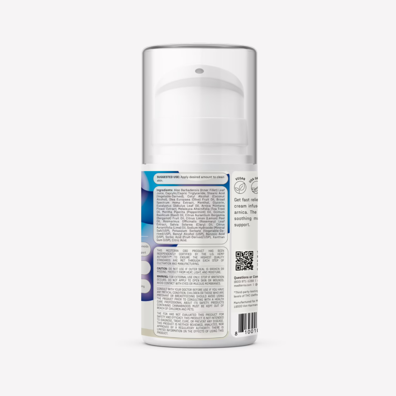 Medterra, Cooling Rapid Recovery CBD Cream, Broad Spectrum THC-Free, 3.4fl oz, 2000mg CBD