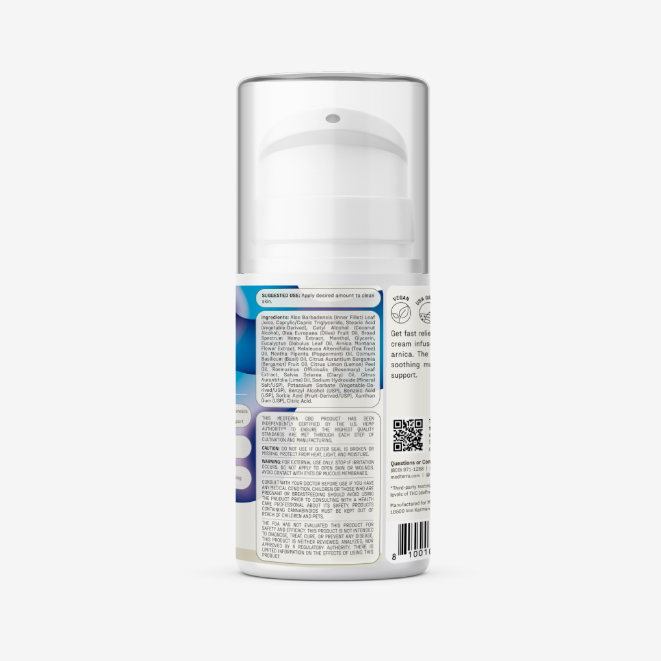 Medterra, Cooling Rapid Recovery CBD Cream, Broad Spectrum THC-Free, 3.4fl oz, 2000mg CBD