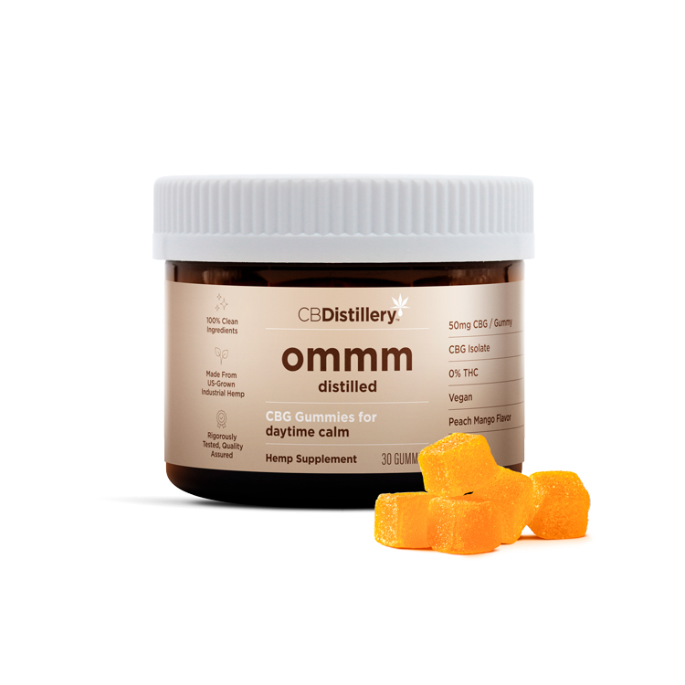 CBDistillery, Omm Distilled CBG Gummies for Daytime Calm, Peach Mango, Isolate THC-Free, 30ct, 1500mg CBG