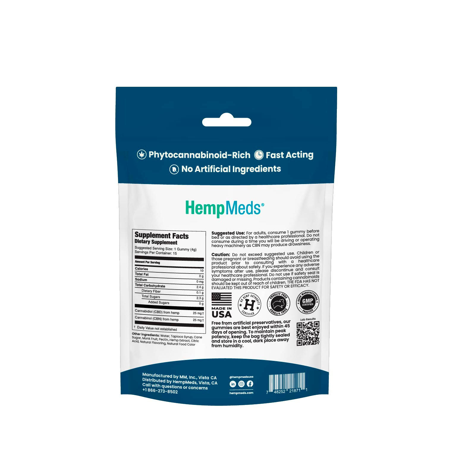 HempMeds, Sleep Support CBN + CBD Gummies, Mango, Full Spectrum, 15ct, 375mg CBN + 375mg CBD