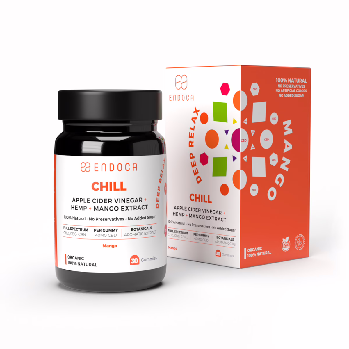 Endoca, Chill CBD Gummies, Mango, Full Spectrum, 30ct, 1200mg CBD