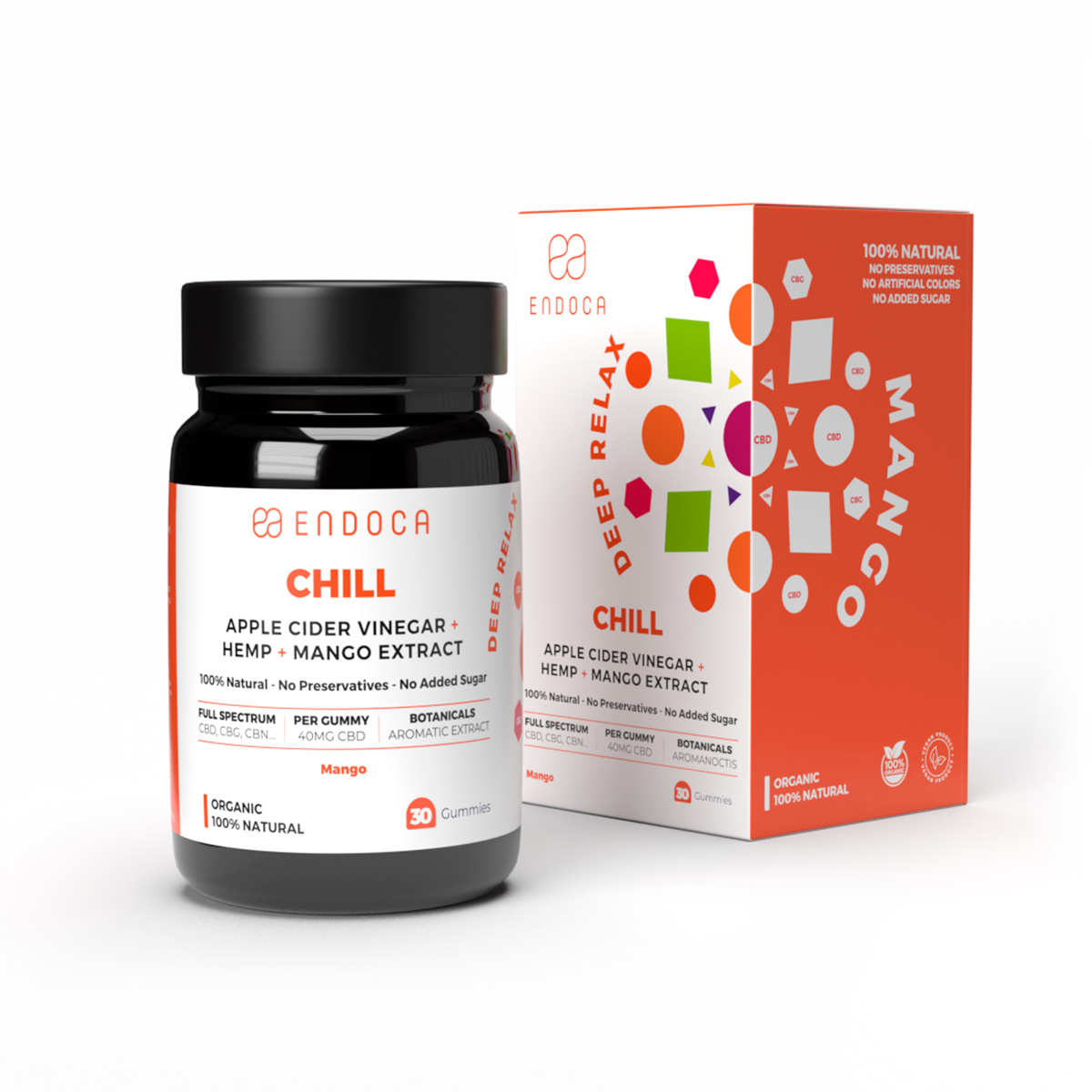 Endoca, Chill CBD Gummies, Mango, Full Spectrum, 30ct, 1200mg CBD