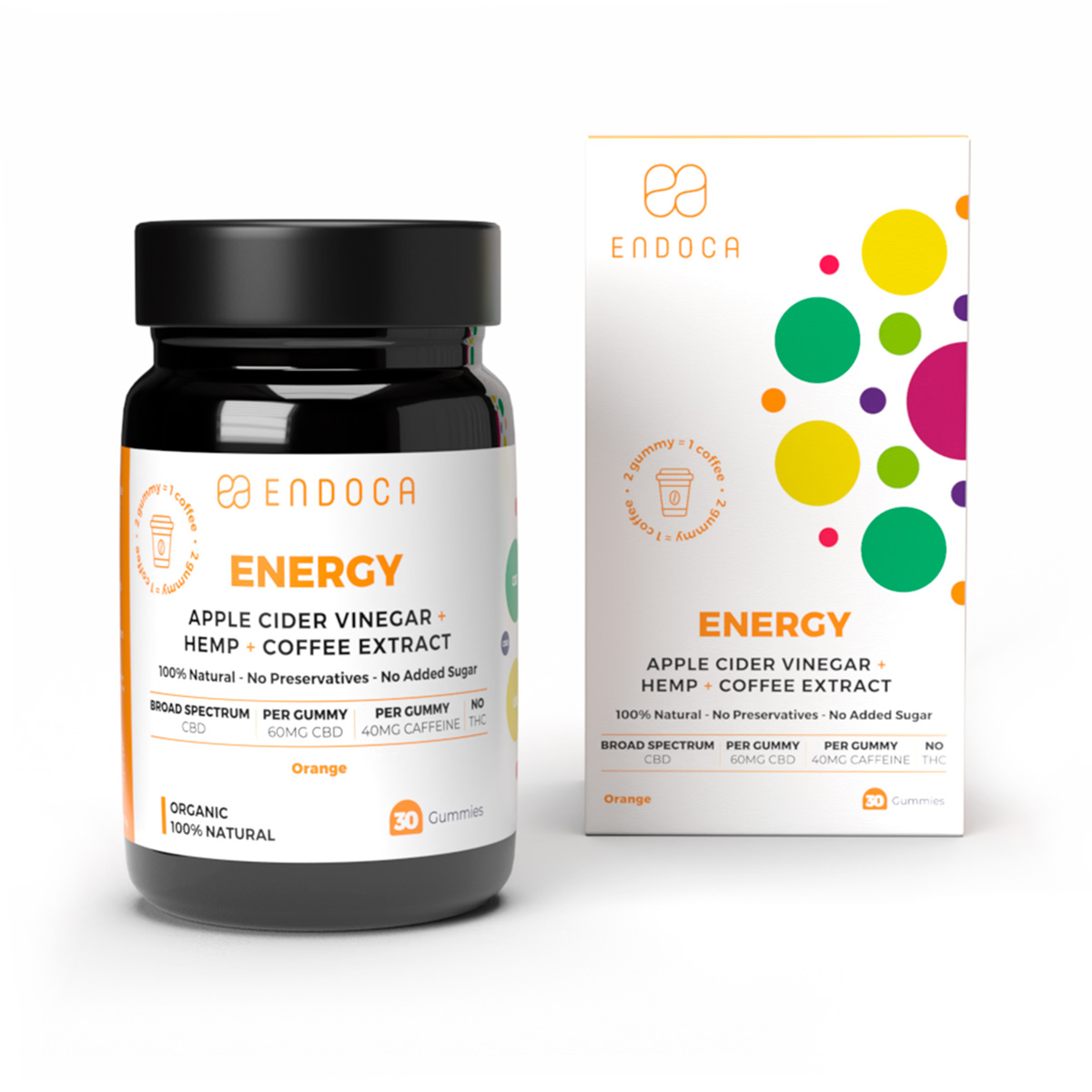 Endoca, Energy CBD Gummies, Orange, Broad Spectrum THC-Free, 30ct, 1200mg CBD