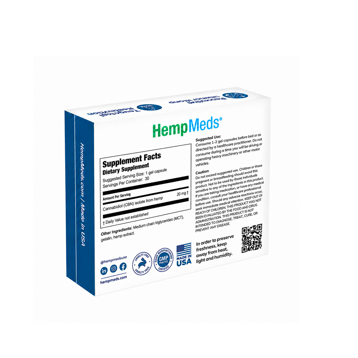 HempMeds, Sleep Support CBN Capsules, Isolate THC-Free, 30ct, 600mg CBN