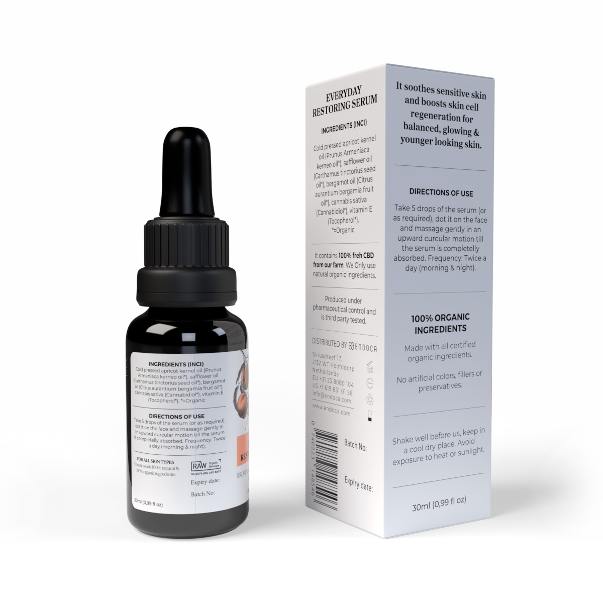Endoca, Everyday Restoring CBD Serum, Broad Spectrum THC-Free, 1fl oz, 45mg CBD