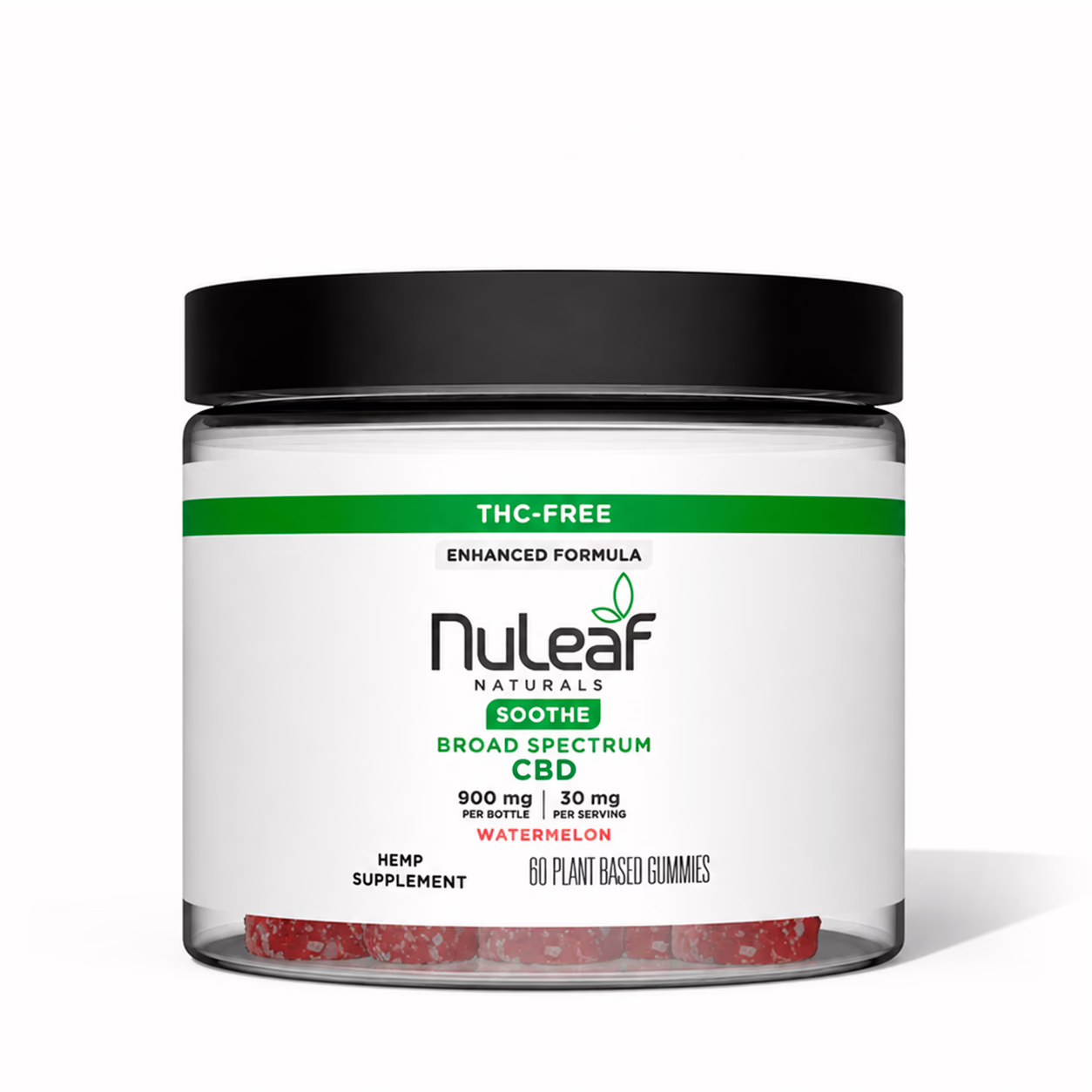 NuLeaf Naturals, CBD Gummies, Watermelon, Broad Spectrum THC-Free, 60ct, 900mg CBD