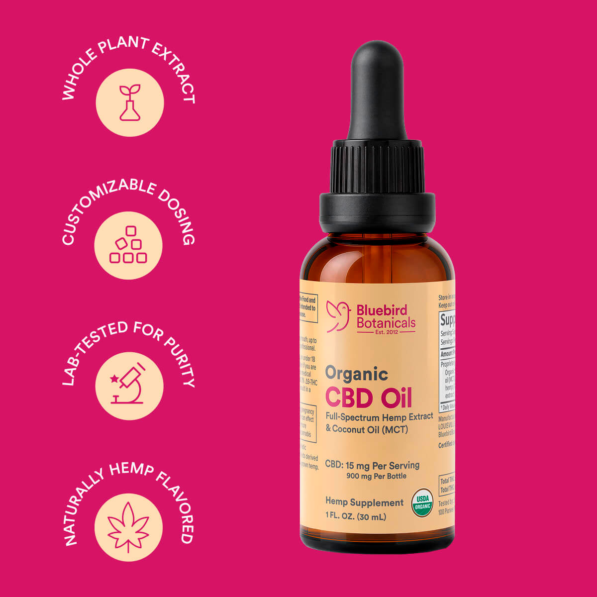 Bluebird Botanicals, Organic CBD Oil, Full Spectrum, 1fl oz, 900mg CBD