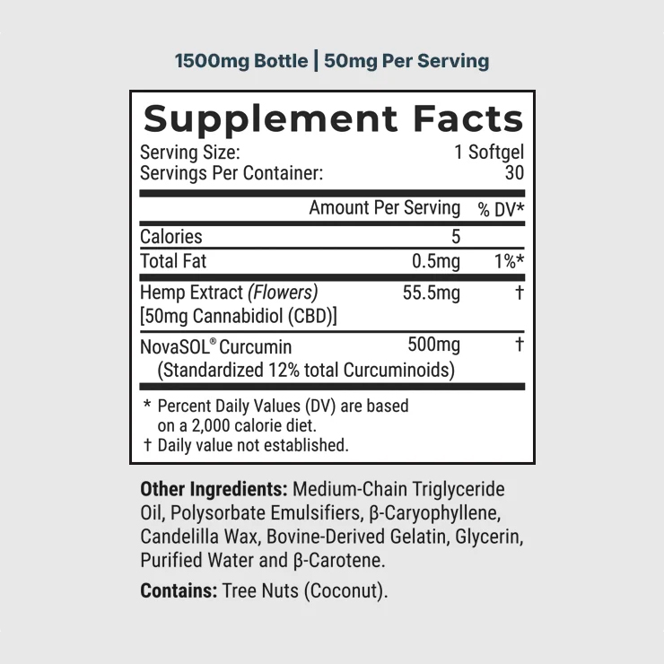 Joy Organics, CBD Softgels with Curcumin, Broad Spectrum THC-Free, 30ct, 1500mg CBD 3