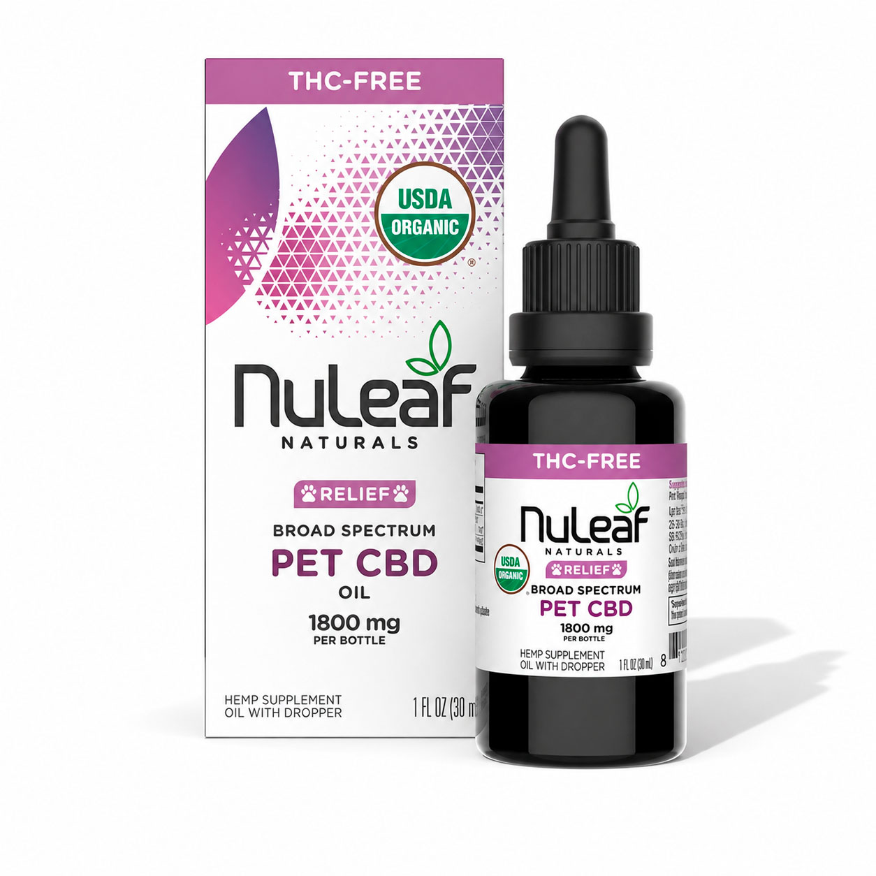 Nuleaf Naturals, Pet CBD Oil, Broad Spectrum THC-Free, 1fl oz, 1800mg CBD
