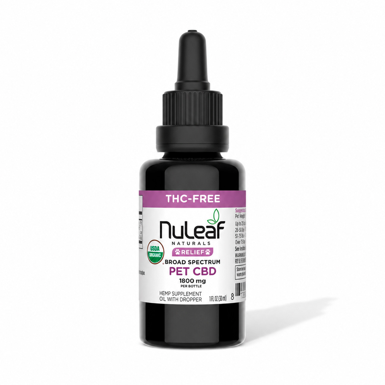 Nuleaf Naturals, Pet CBD Oil, Broad Spectrum THC-Free, 1fl oz, 1800mg CBD