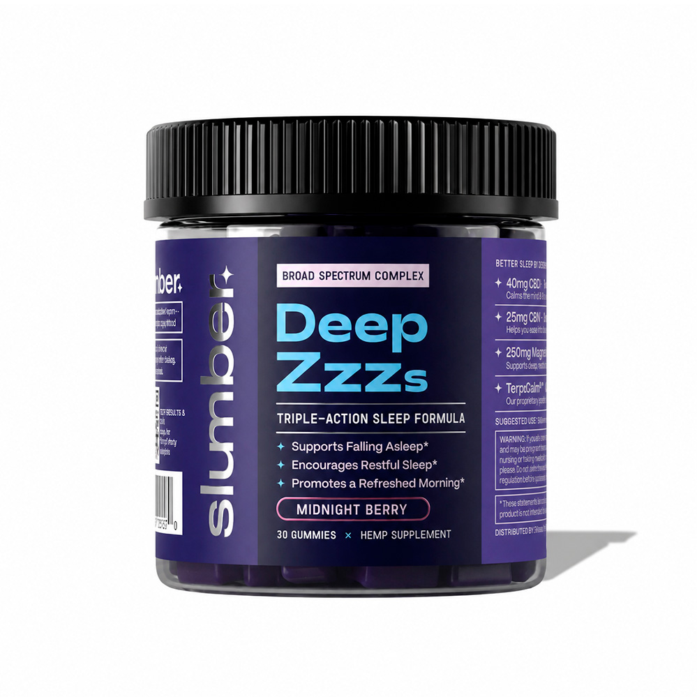 Slumber, Deep Zzzs CBD+CBN Gummies, Midnight Berry, Broad Spectrum THC-Free, 30ct, 750mg CBN + 1200mg CBD Slumber, Deep Zzzs CBD+CBN Gummies, Midnight Berry, Broad Spectrum THC-Free, 30ct, 750mg CBN + 1200mg CBD