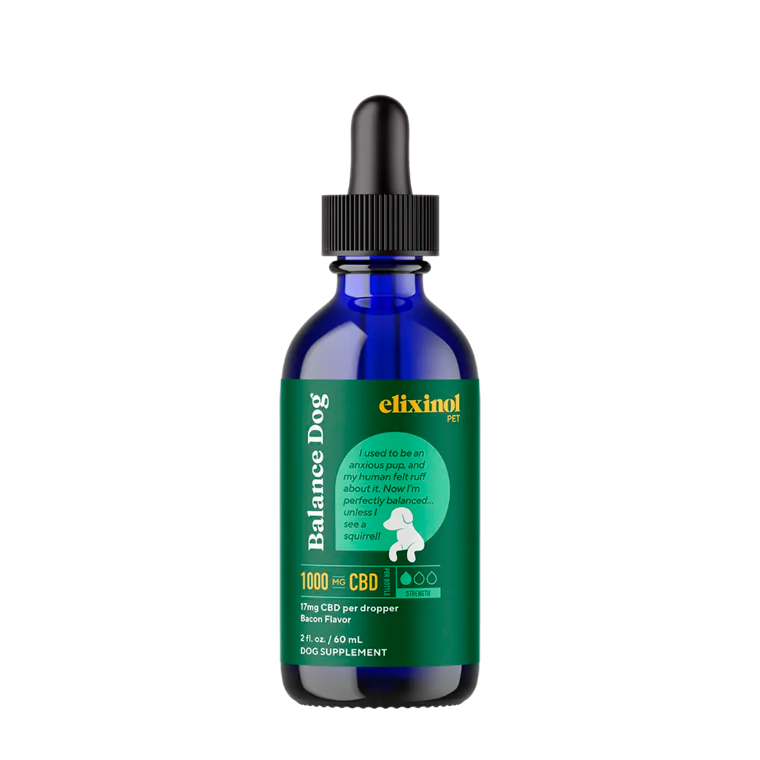 Elixinol, Balance Dog CBD Oil, Bacon, Broad Spectrum THC-Free, 2fl oz, 1000mg CBD