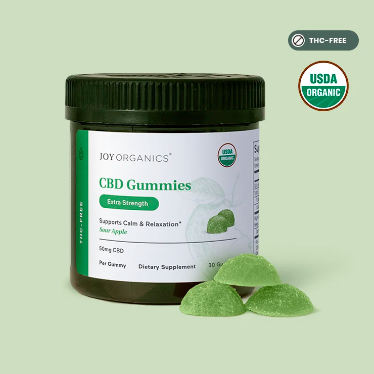 Joy Organics, CBD Gummies, Sour Apple, Broad Spectrum THC-Free, 30ct, 1500mg CBD