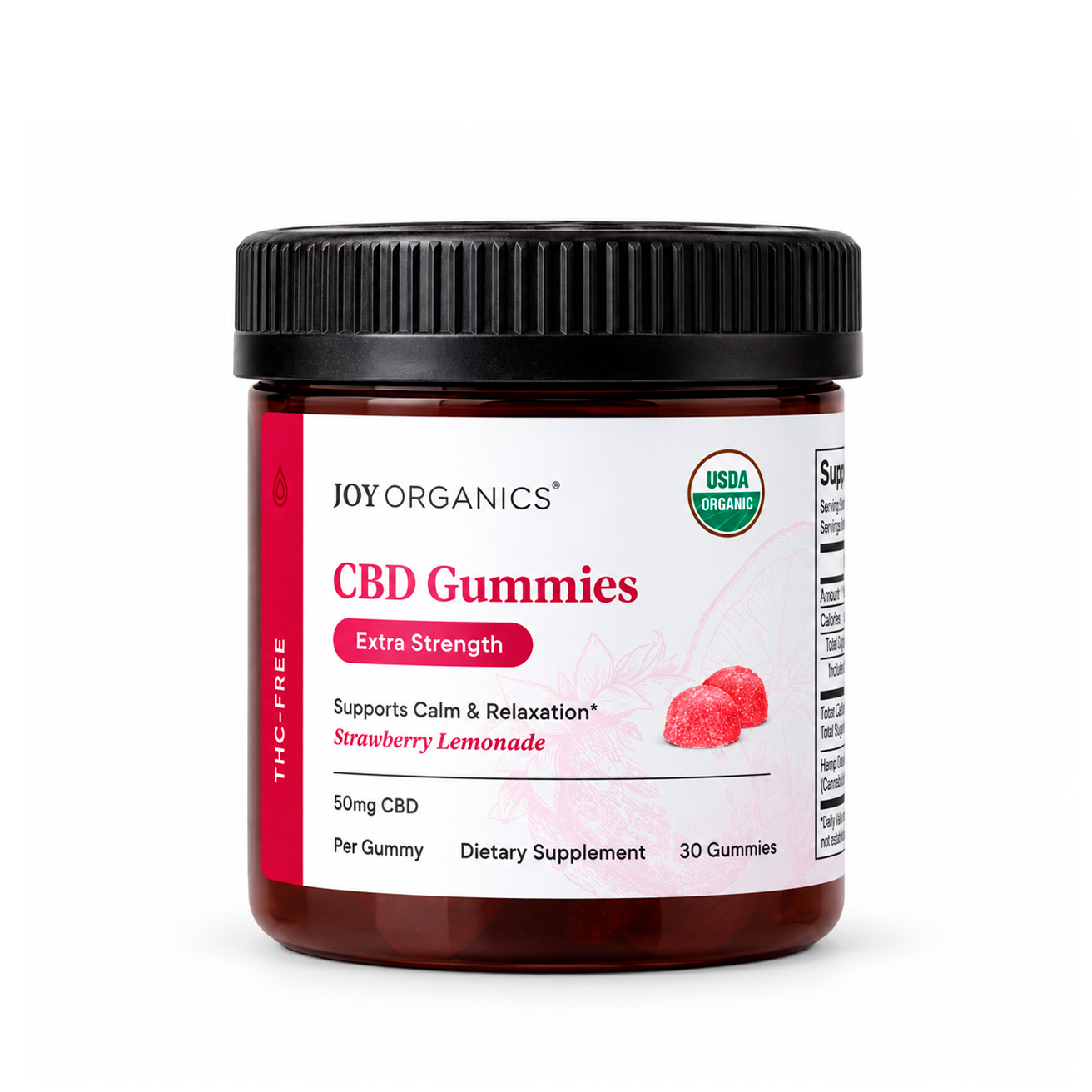 Joy Organics, CBD Gummies, Strawberry Lemonade, Broad Spectrum THC-Free, 30ct, 1500mg CBD