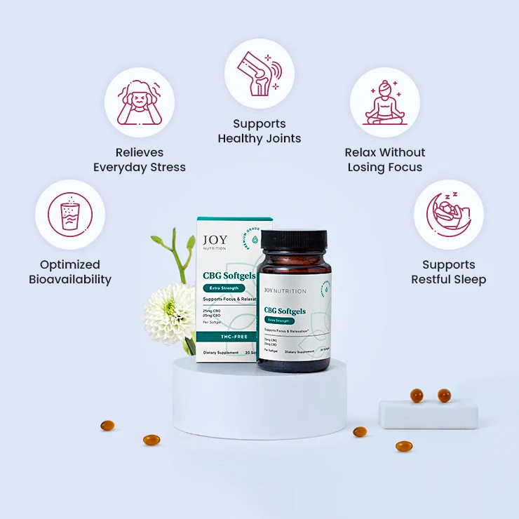 Joy Organics, CBG Softgels, Broad Spectrum THC-Free, 30ct, 750mg CBG + 750mg CBD