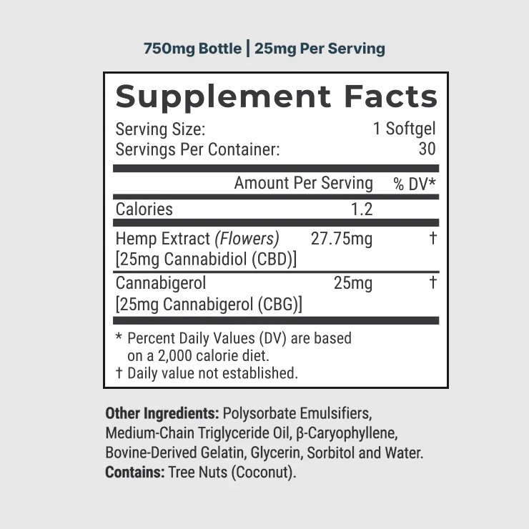 Joy Organics, CBG Softgels, Broad Spectrum THC-Free, 30ct, 750mg CBG + 750mg CBD