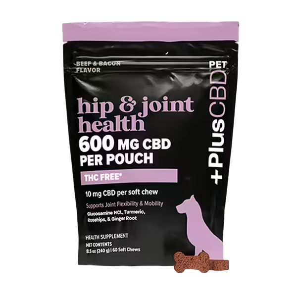 PlusCBD, Hip & Joint Health CBD Pet Chews, Beef & Bacon, Isolate THC-Free, 60ct, 600mg CBD